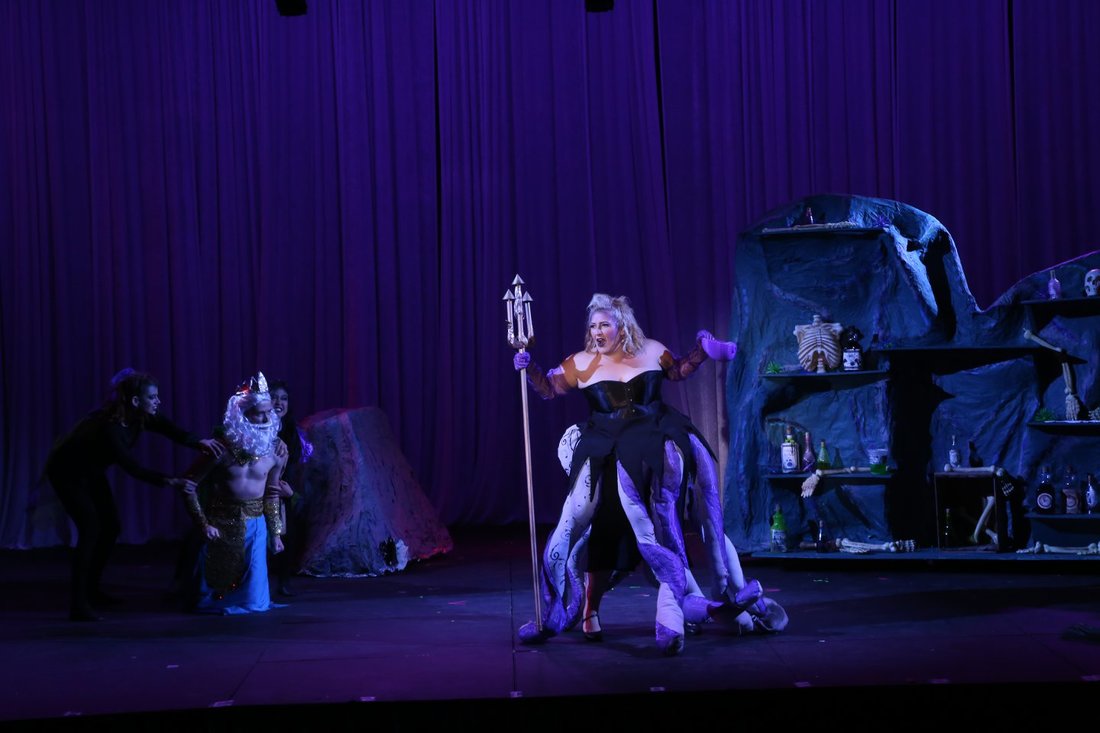 Picture of Ursula, King Triton, and Flotsam from our production of The Little Mermaid